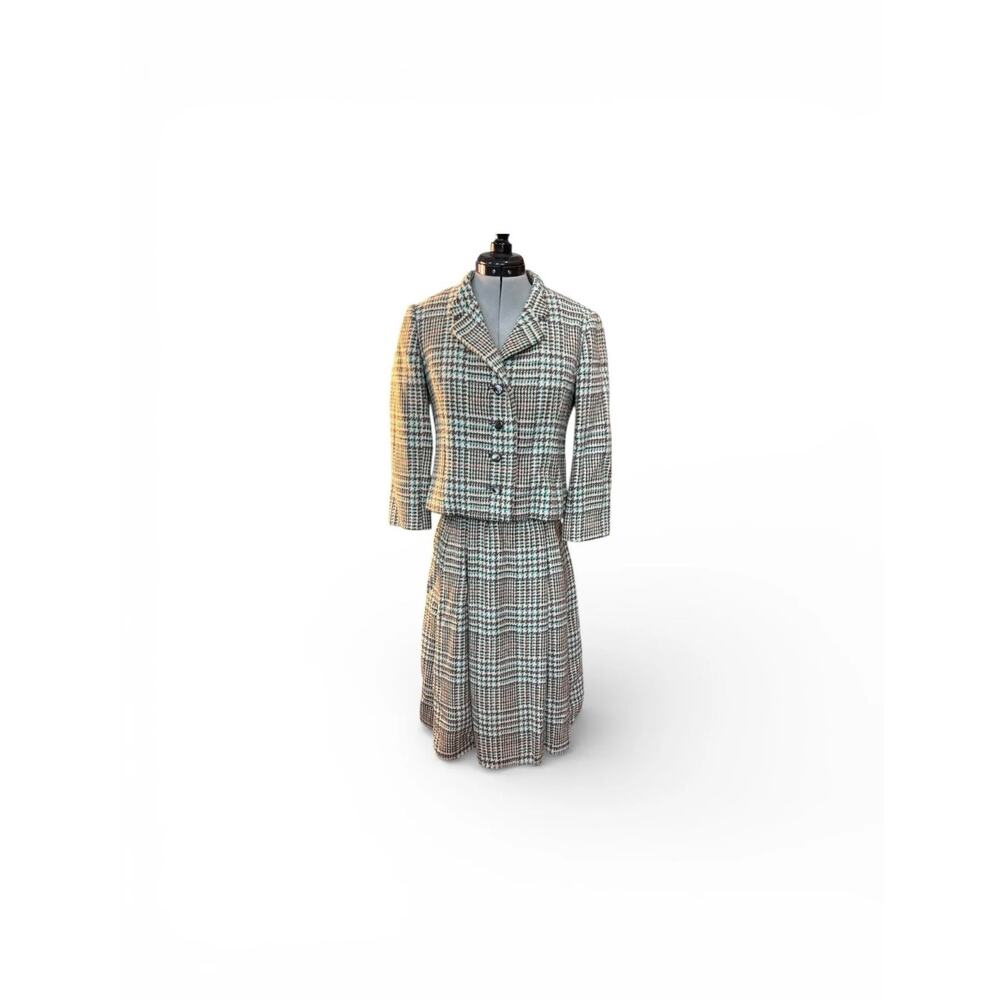 1960s Bergdorf Goodman On The Plaza Wool Plaid Skirt Suit XS Vintage NYC